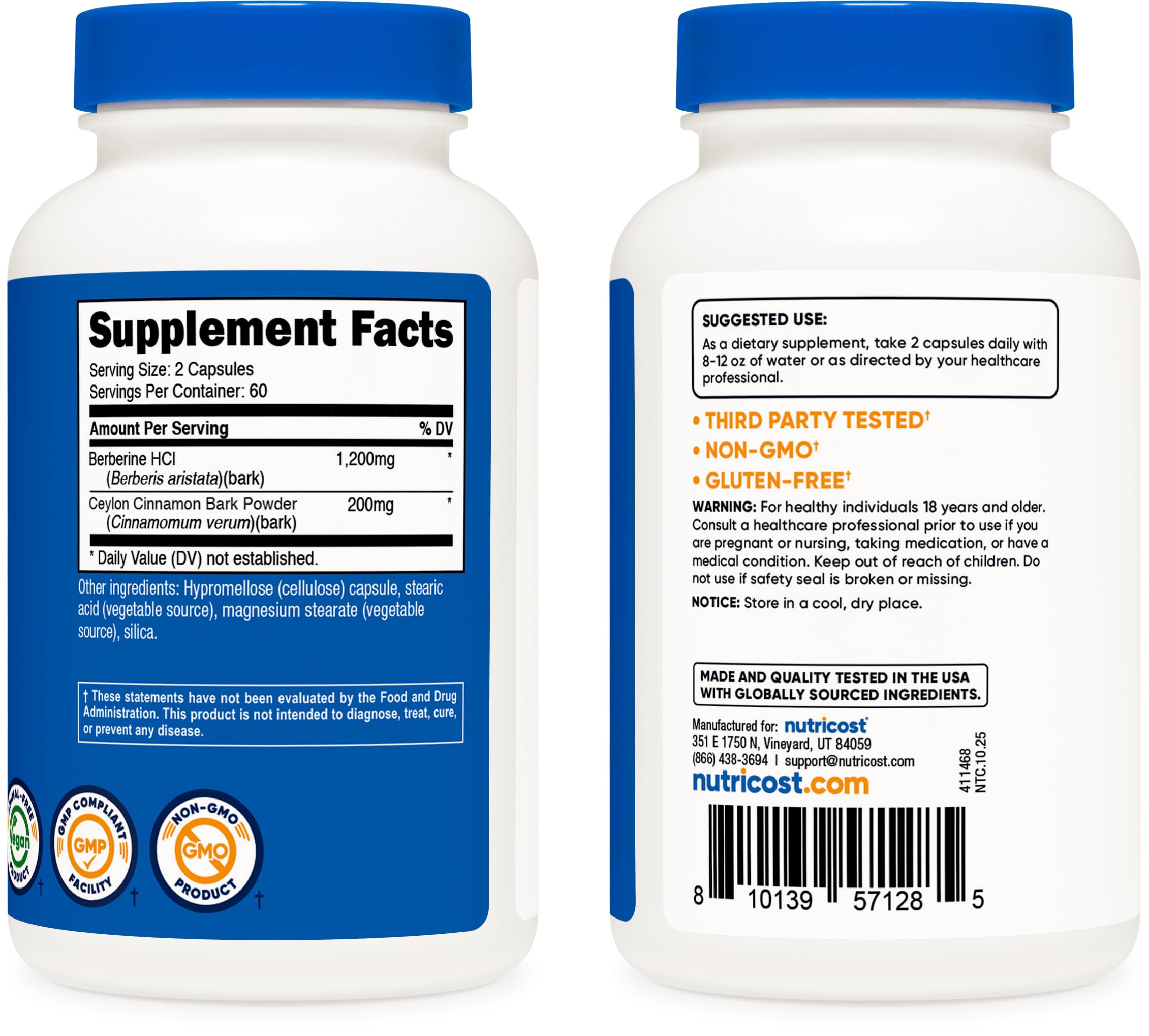 Nutricost Berberine HCl with Ceylon Cinnamon Capsules (120 Capsules) — Amazon image 4