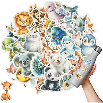 Stickers Animals Pack of 50 Waterproof Stickers Animals Cartoon Vinyl