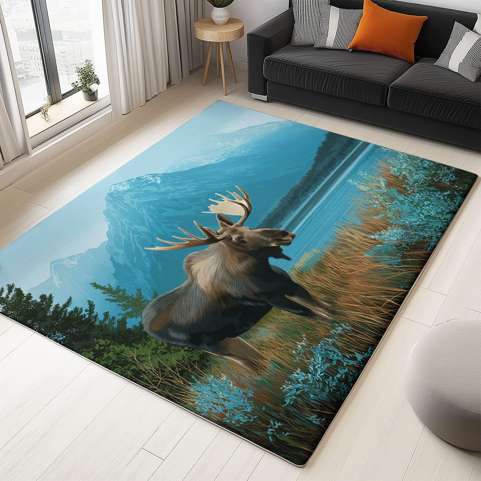 Tapis de salon lavable et antidérapant 140x200 motif paysage nature