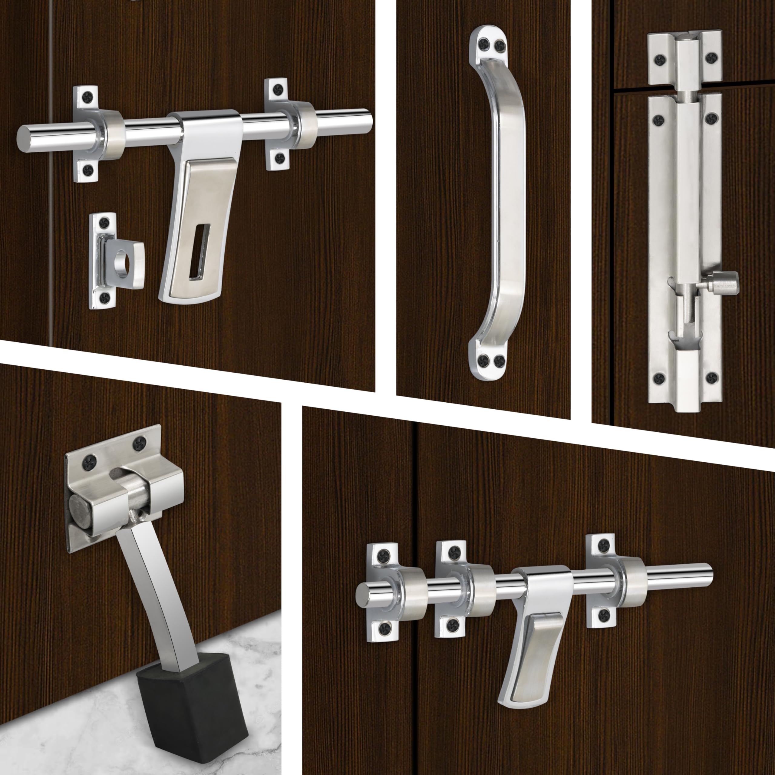 Stainless Steel Door Kit for Single Door/Door Hardware/Door Accessories (10 inch Al-Drop,8 inch Latch, 7 inch 2 Handles,7 inch Tower Bolt and 4 inch Door Stopper) - (DMAL-02-Combi)