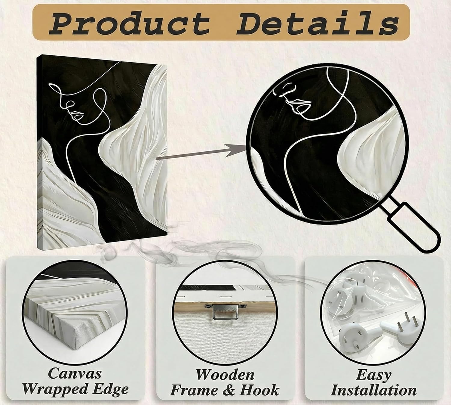 Abstract Female Line Canvas Wall Art Modern Abstract Figure Graphic Wall Decor Picture 3d Texture Black White Grey Minimalist Poster Print Painting for Living Room Bedroom Bathroom Home Decoration