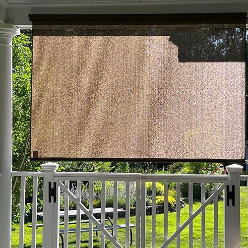 Miniatura 8 de Persiana enrollable para exteriores, para patio, terraza, porche, balcón, patio trasero (8 x 6 pies, café)