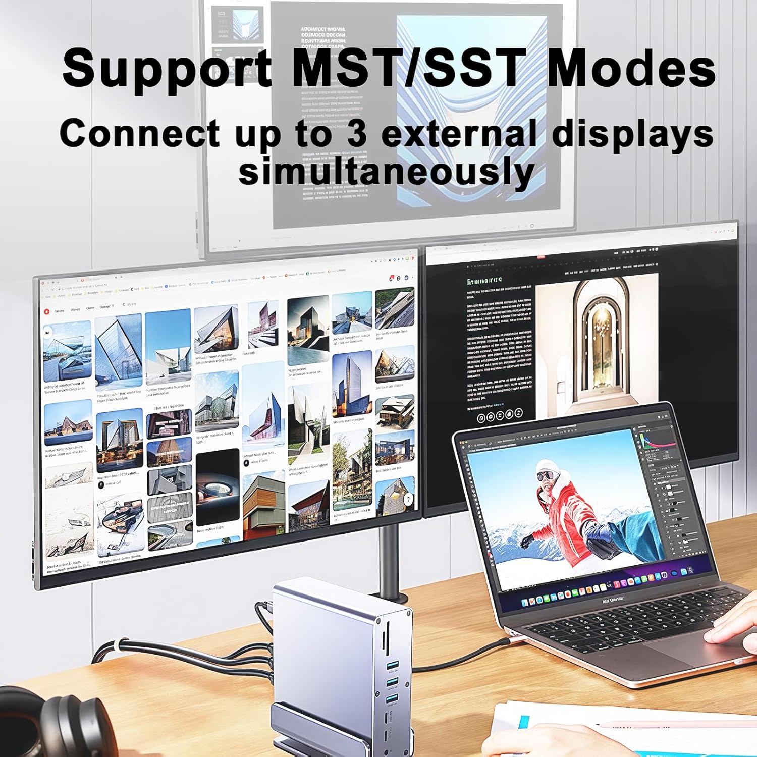 【15-in-1 USB C Hub & Vertical Docking Station 3 Monitors】 Dual Monitor 2 HDMI and Triple Monitor Includes DP,10Gbps USB 3.2, SD/TF, Gigabit Ethernet -for Dell/HP/Lenovo, MacBook/Surface,Phone ect.