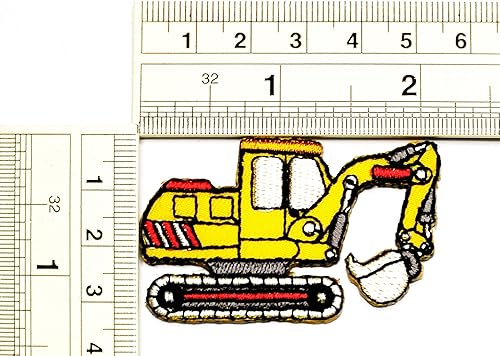 Miniatura 2 de Umama Juego de 2 mini parches para manualidades, camiones de basura, retroexcavadora amarilla, excavadora, parche de dibujos animados, bordado para