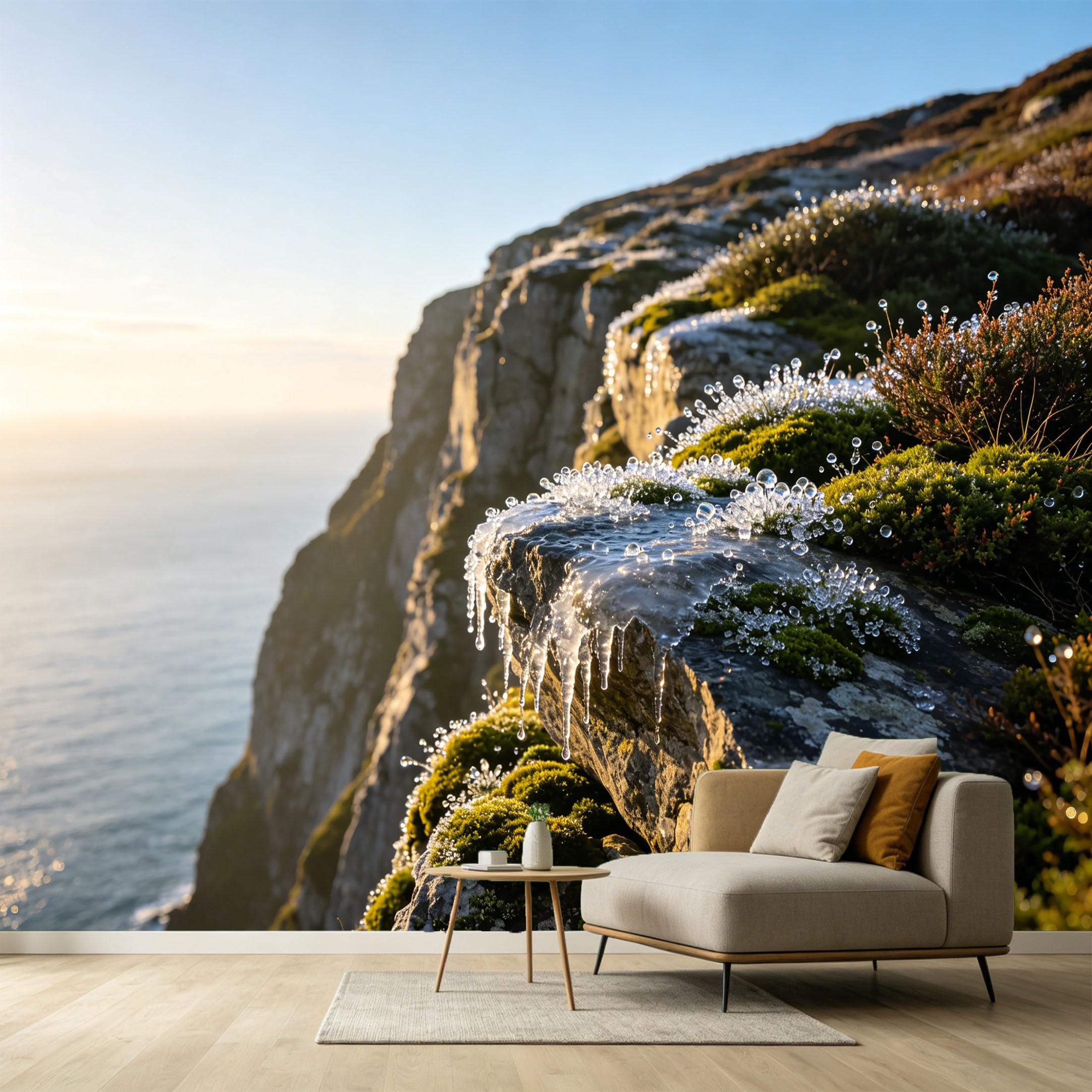 Custom Size Wall Murals Coastal Cliff Ice Morning Dew Landscape 3D SelfAdhesive Wall Fabric Removable Large Wallpaper for Photo Living Room Modern Decor Mural