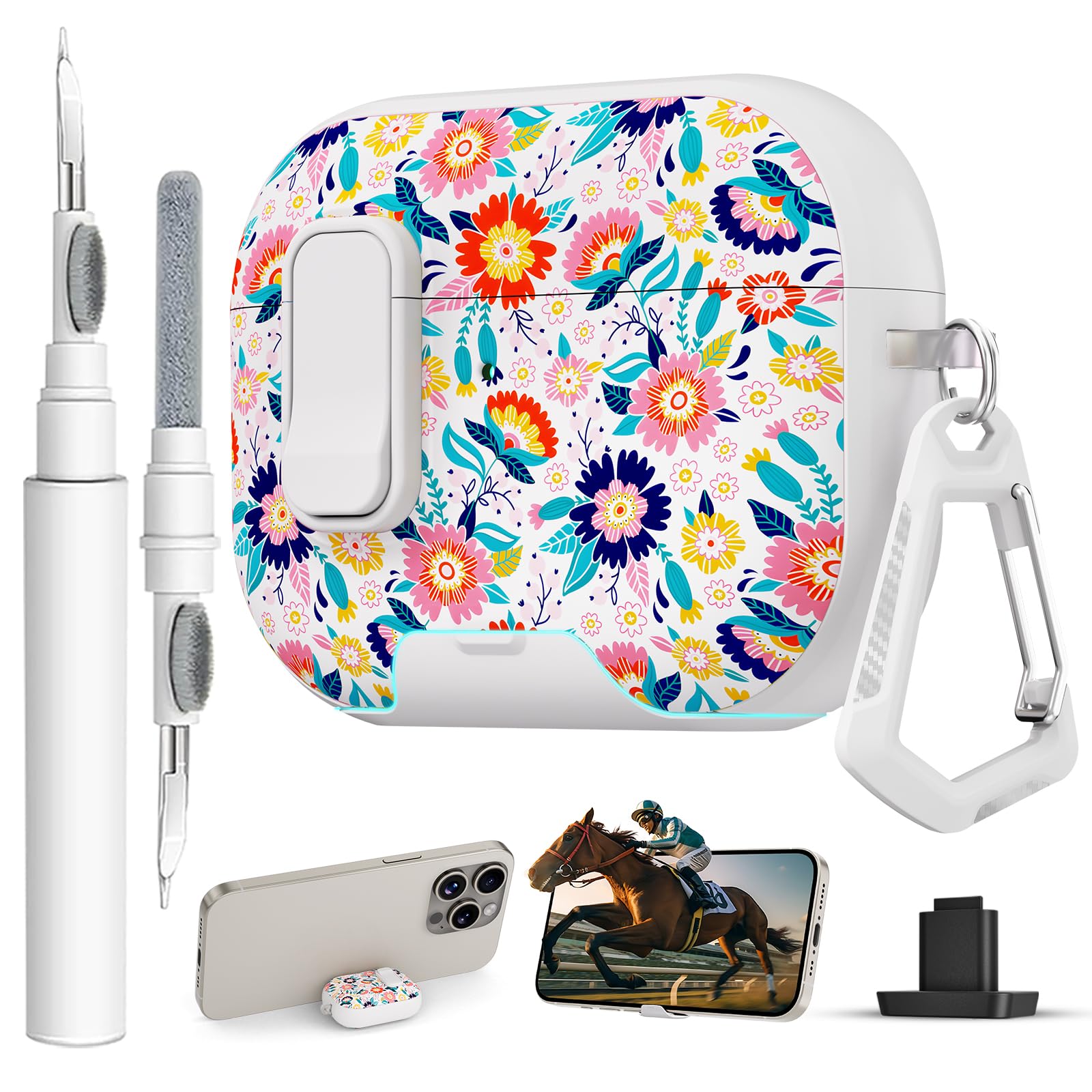 for AirPods Pro 3 Case with Lock &amp; Phone Stand,Cute Floral Pattern Style