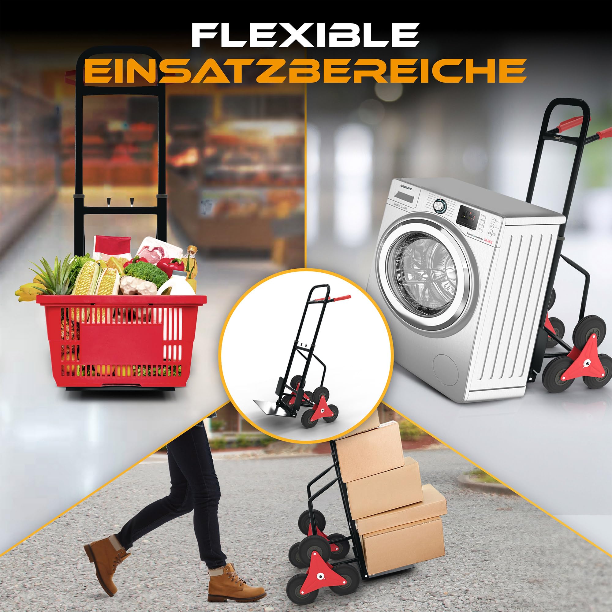 Wózek Transportowy Heavy Duty do 150 kg, Wózek Ręczny, Wspinacz Schodowy, Składany, Czarny