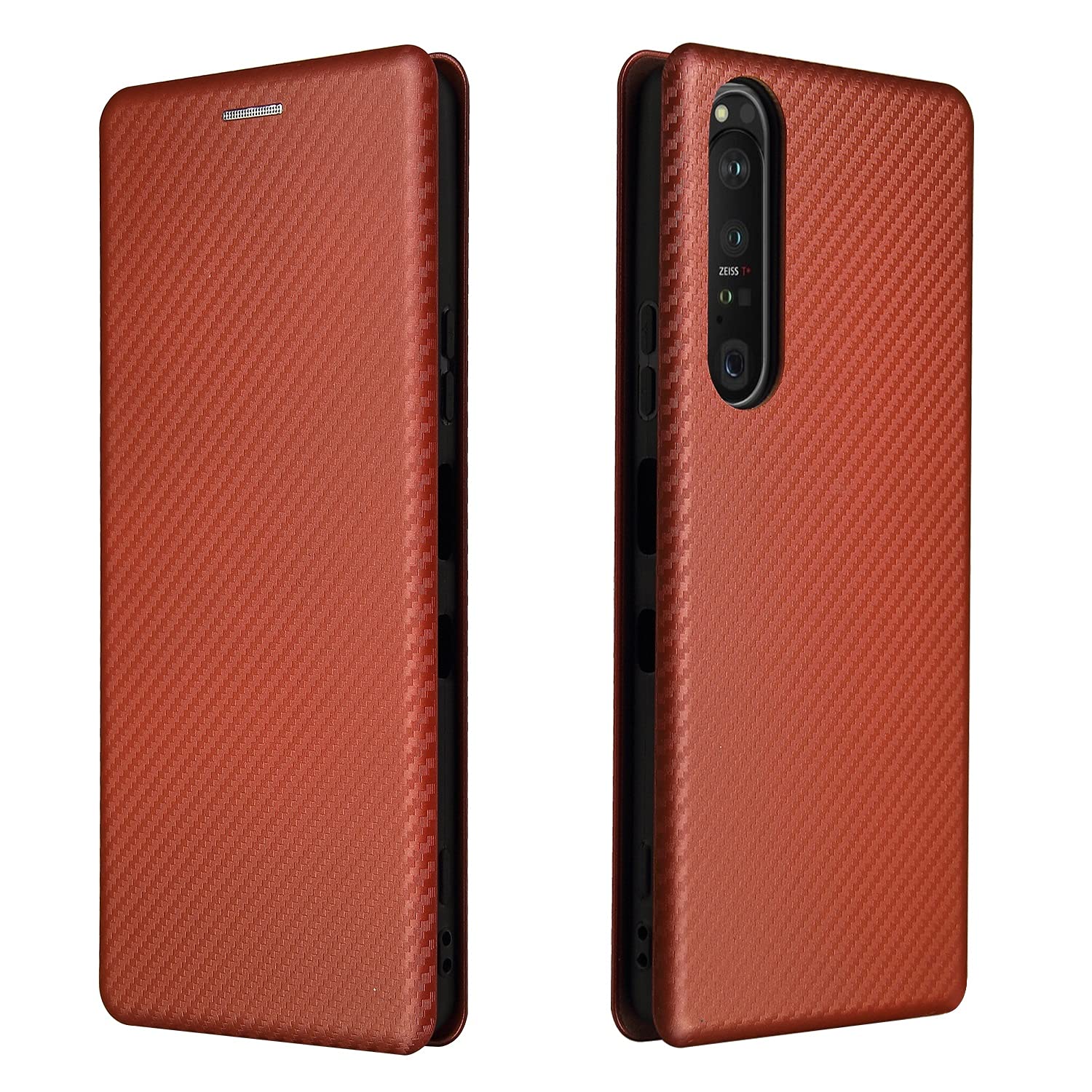 Coque Xperia 1 III antichoc housse PU carbone marron intégrale - 8