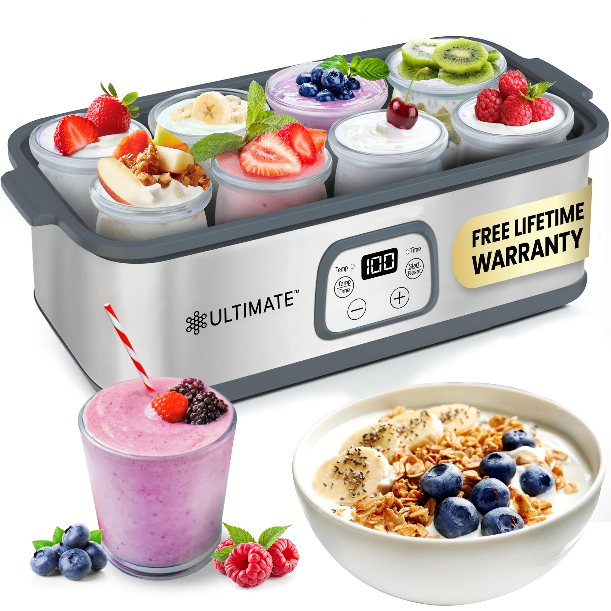 Ultimate Probiotic Yogurt Maker with Adjustable Temperature & Time Control - Make Trillions of Live Probiotics & Get Better Gut Health - ULTIMATE LIFETIME WARRANTY - Wellness Gifts for Men & Women