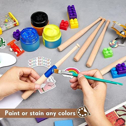 Miniatura 4 de Mini bate de béisbol de 8 pulgadas, pequeños bates de madera sin pintar, para pintar, llavero, figuras de acción, proyectos de manualidades, bola,