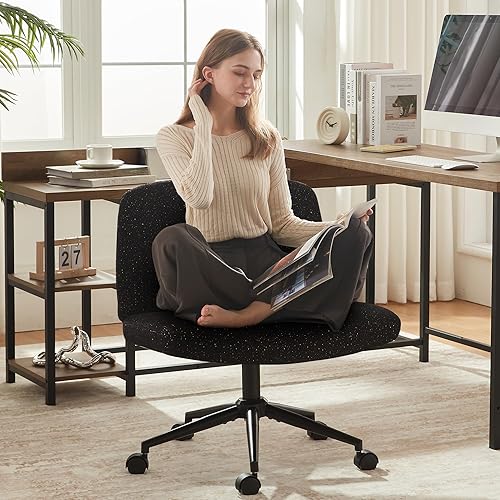 Miniatura 5 de Dowinx Silla cruzada con ruedas, tela preminum y cojín de muelles de bolsillo, silla de computadora giratoria ajustable, silla de computadora de