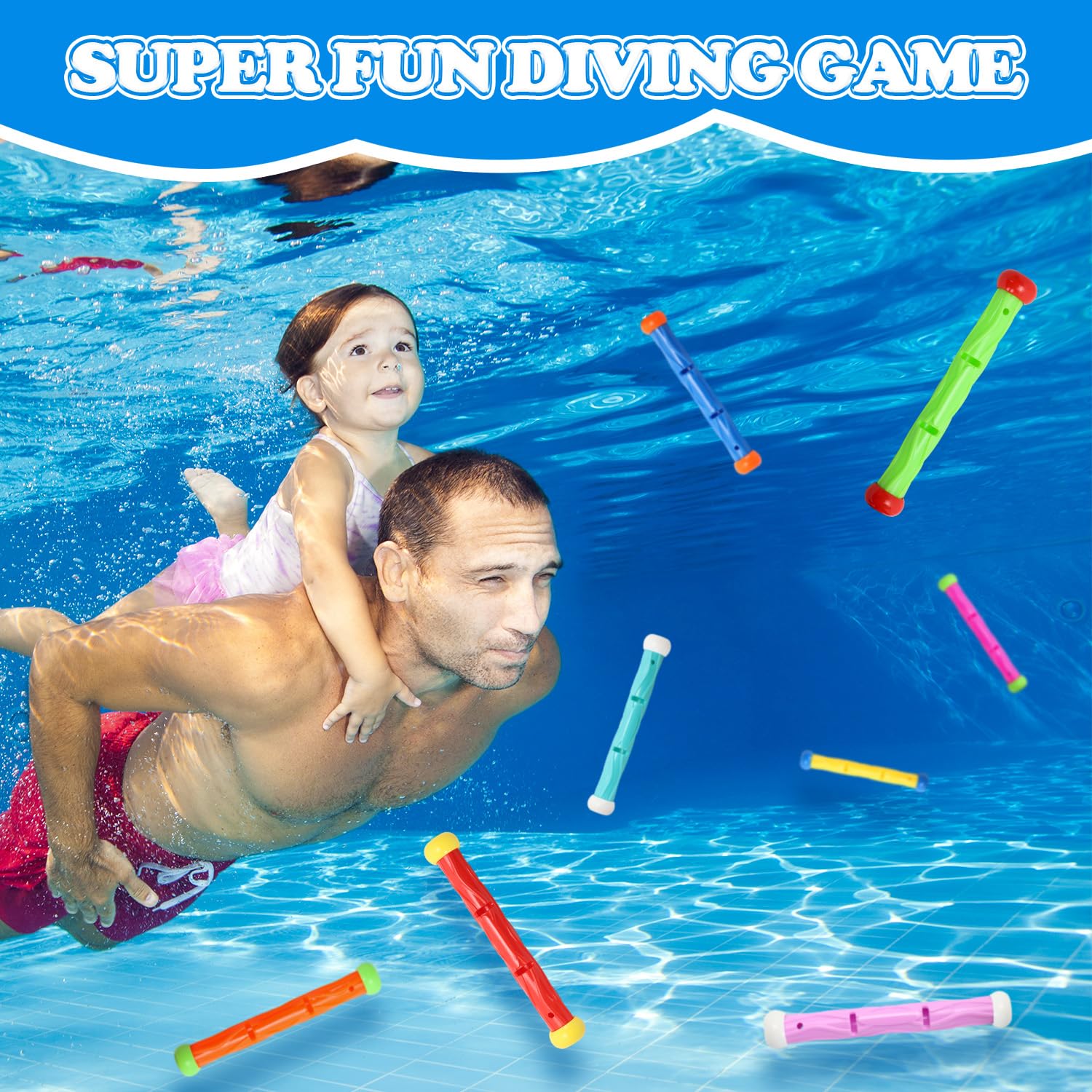 TOPWAYS Diving Pool Toys Set 8 Diving Sticks Diving Torpedoes Swimming Underwater Pool Training Toys Diving Games Training Children's Gifts (8PCS Diving Sticks) - Image 2