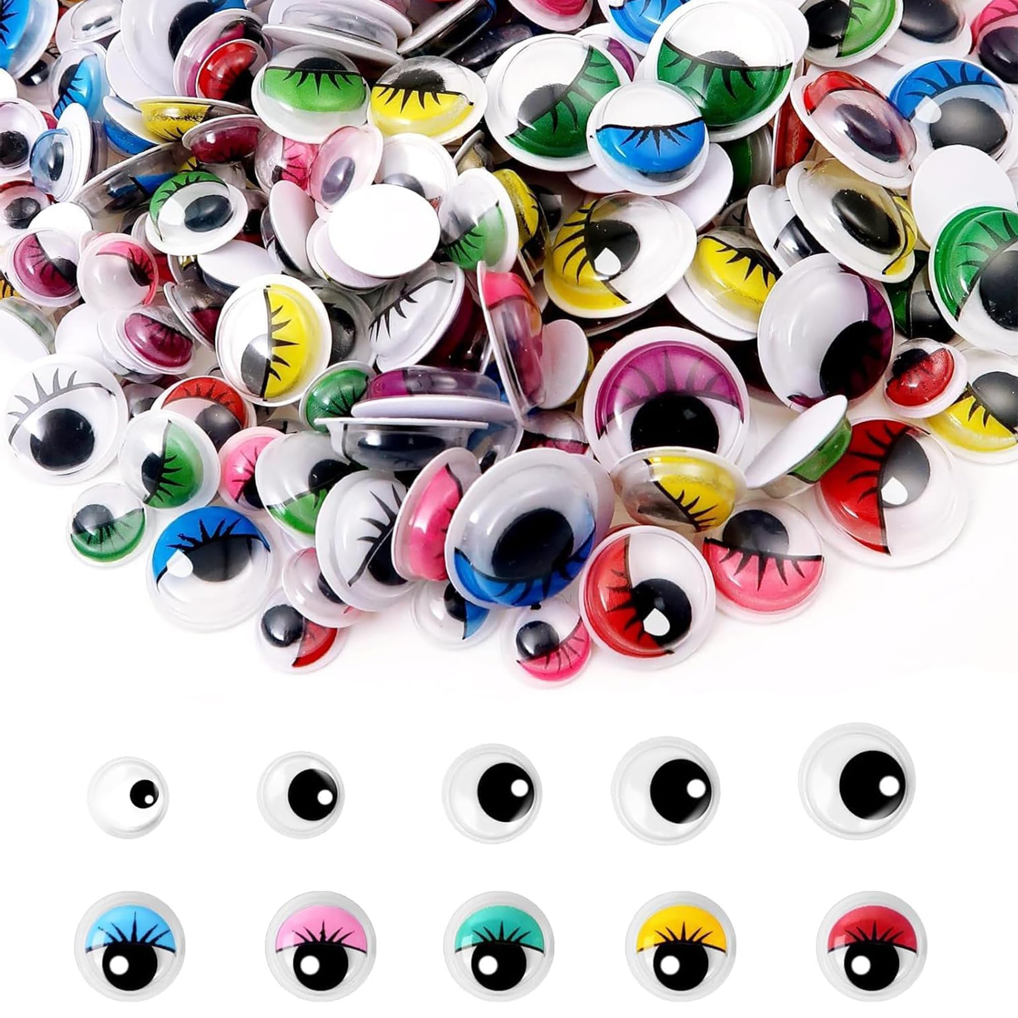LEOUEANR Self-Adhesive Wiggle Eyes Kit, 420 Pieces, Colourful Eyelashes, for DIY Crafts and Scrapbooking