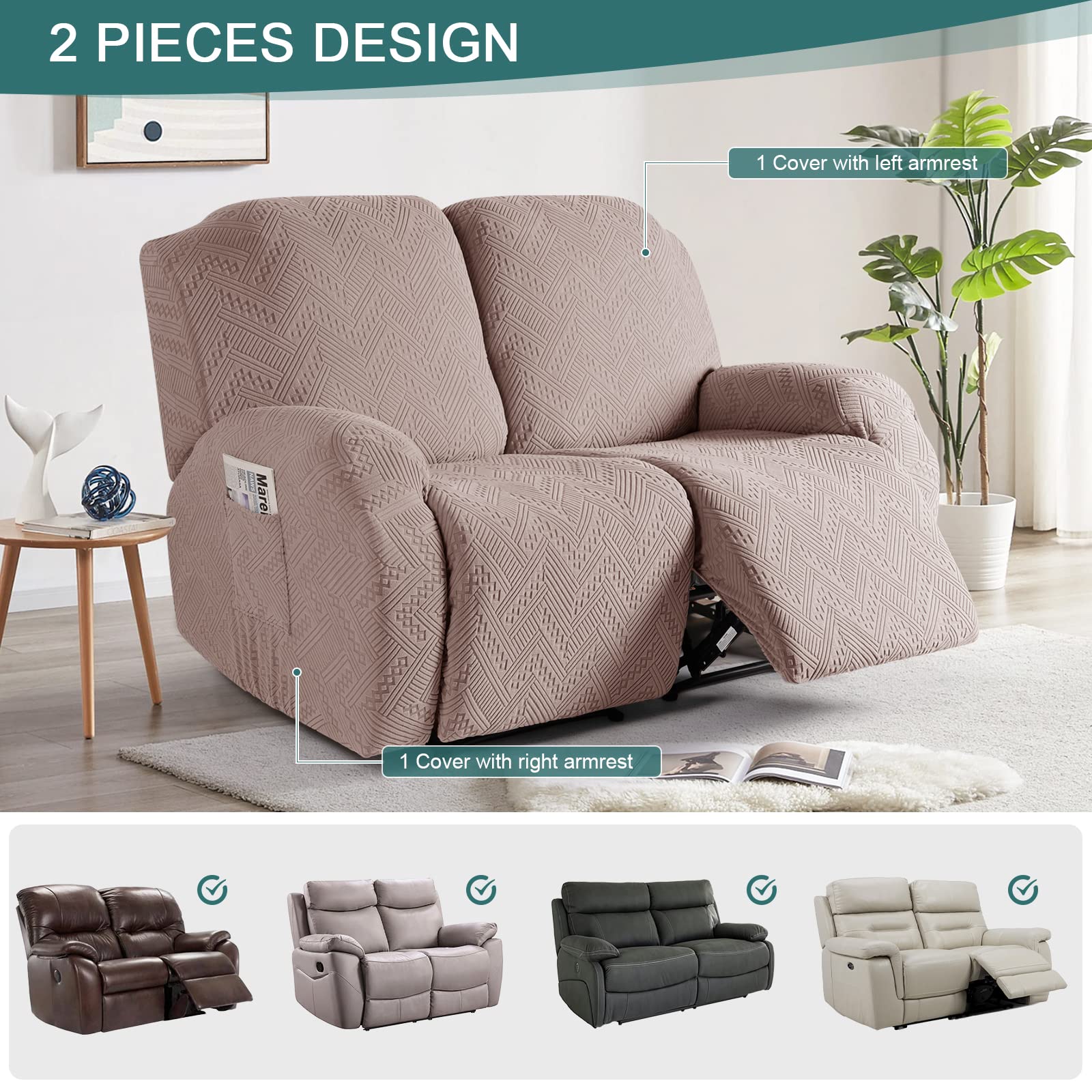 Ruaozz Stretch Loveseat Recliner Covers 2-Pieces Reclining Couch Cover
