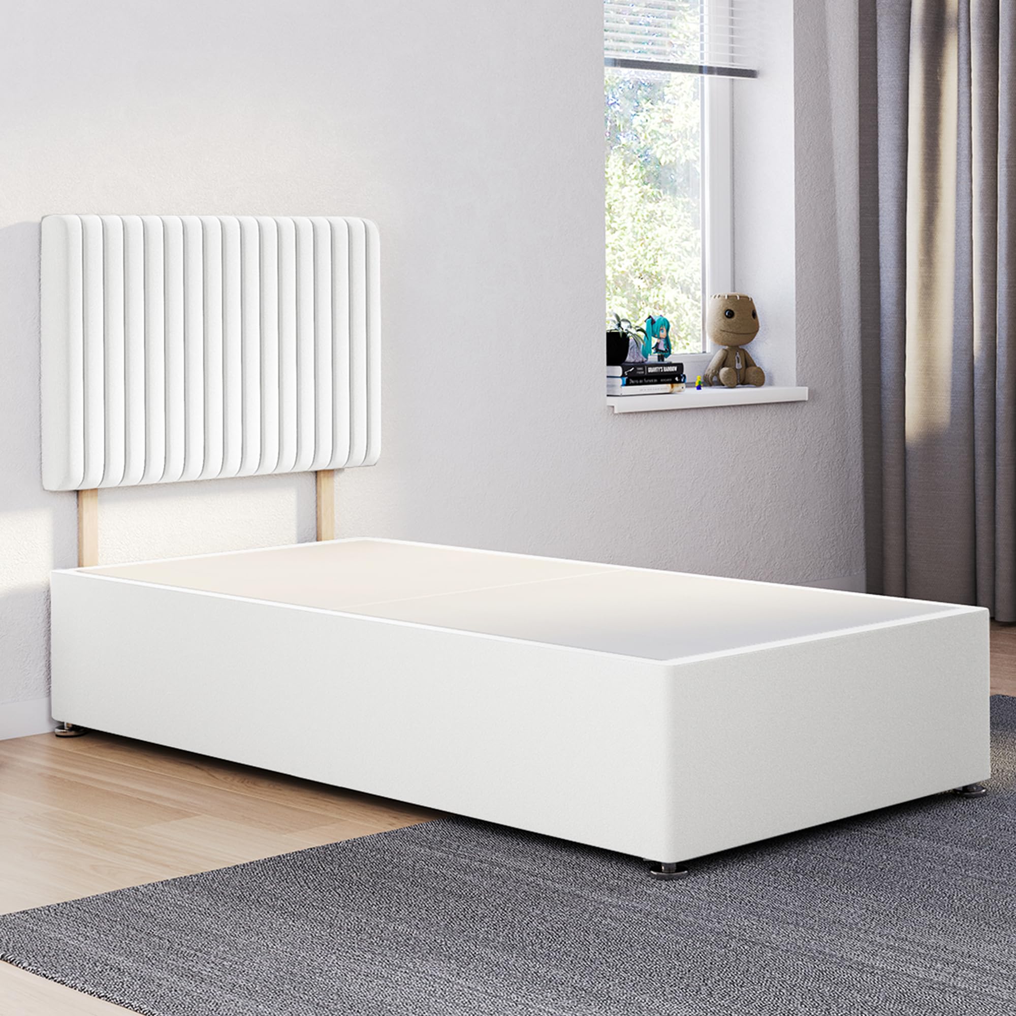 ComfoRest - Stylish 3FT Single Divan Bed Base with Malia Headboard | Space-Saving Frame for Small Bedrooms | Ideal for Students, Guests or Everyday Use – No Mattress, No Drawers (White Plush) — image 1