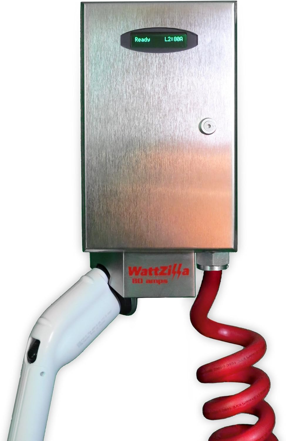 WattZilla UNO Level 2, 80 Amp EVSE, 25' red Retractable J1772 Charging