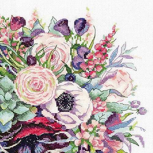 Miniatura 2 de PANNA - Kit de punto de cruz contado - Ramo con anémonas - C-7159-16 unidades - Aida - 14.76 x 12.2 pulgadas - Kit de bricolaje