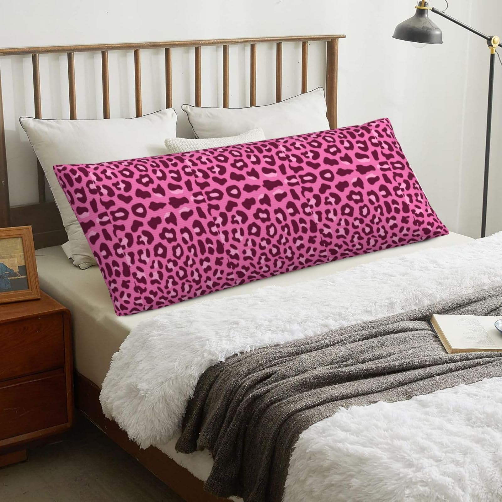 Pink Leopard, Body Pillow Cover with Zipper,Long Body Pillowcase 20 x 60 in
