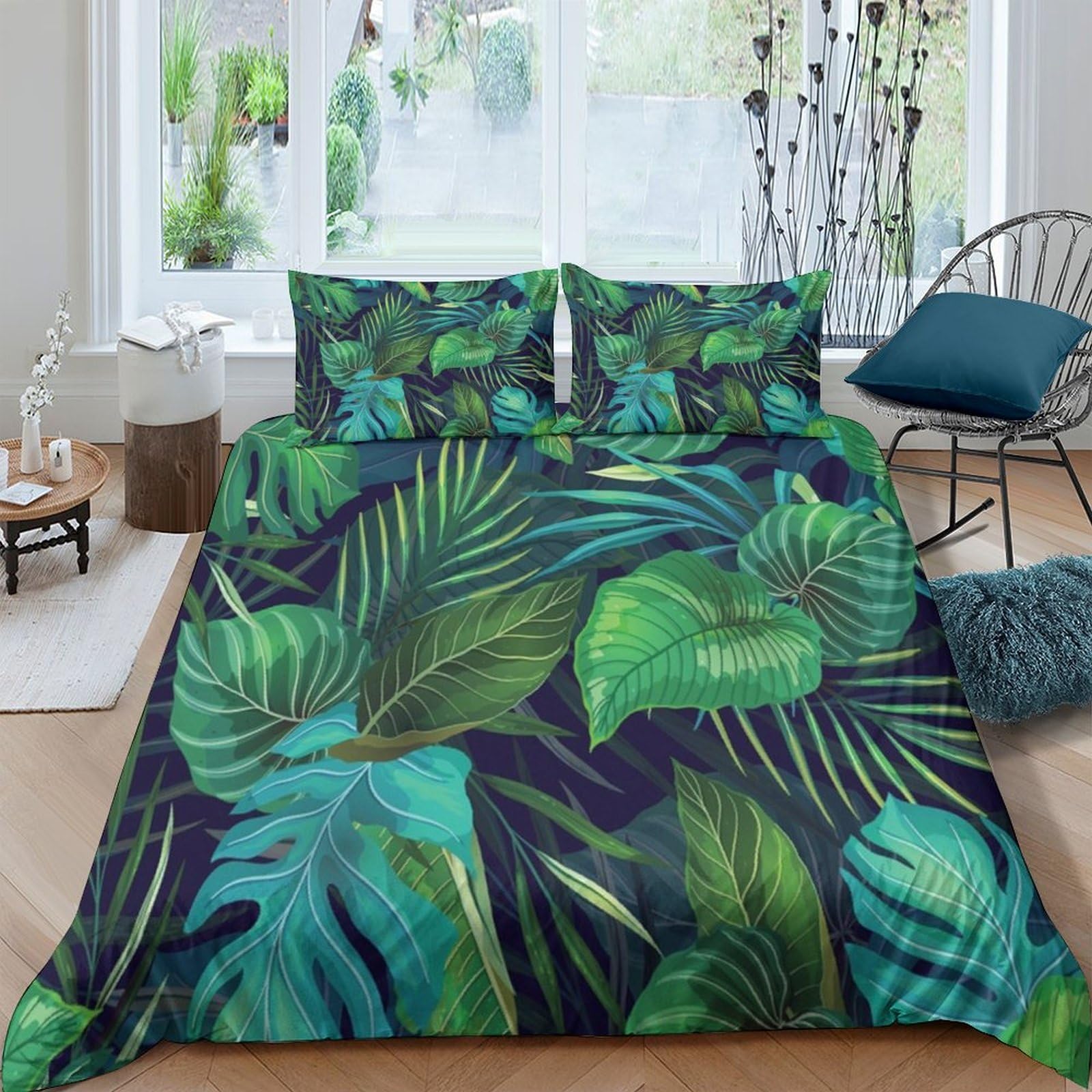 Ctjqhvkz Style-9 3D Printed Tropical Leaf Fitted Sheet Microfiber Soft Breathable Jungle Plant Mattress Cover For Bedroom Guestroom Dorm Decor Single（135X200cm）