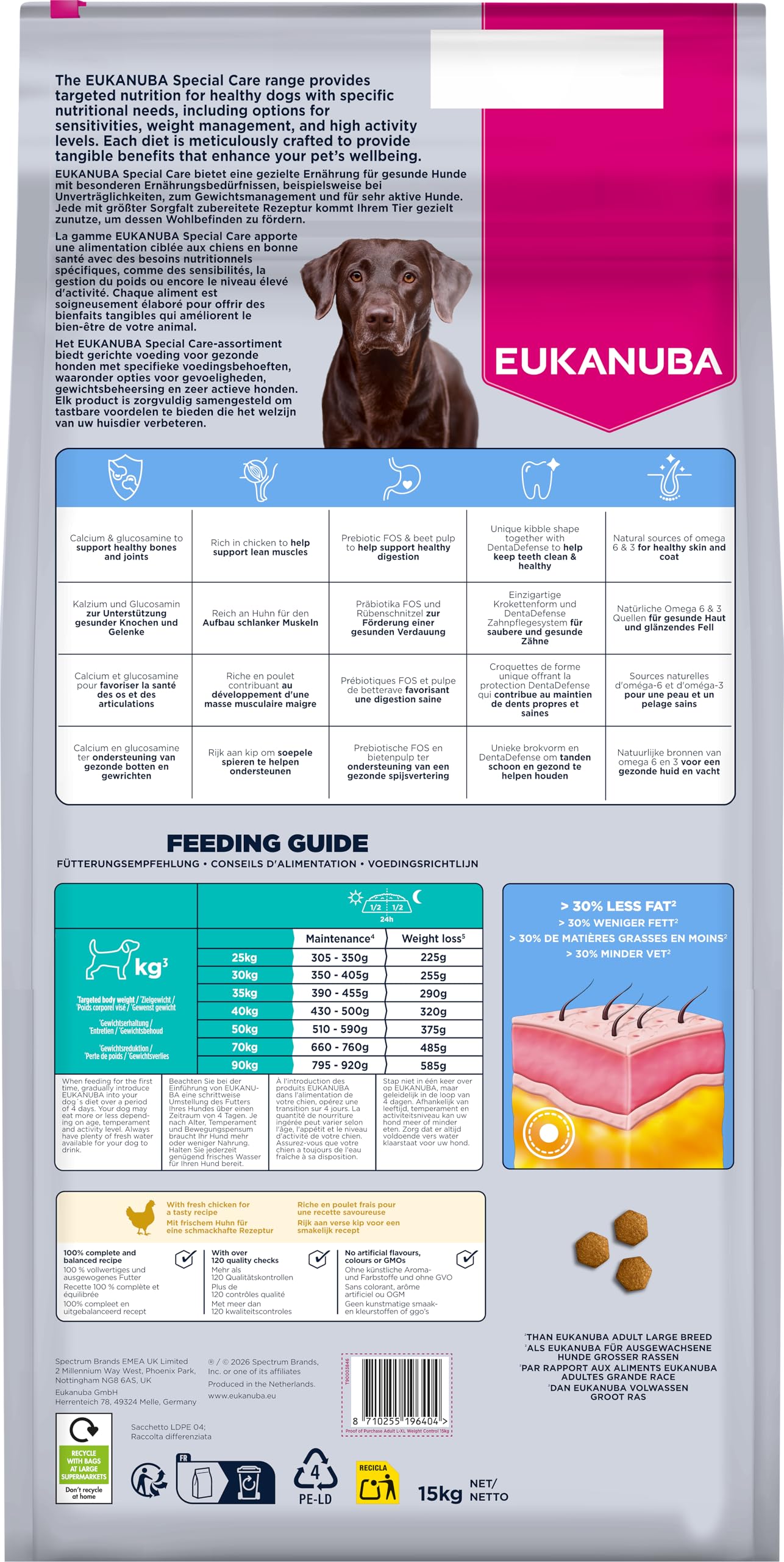 EUKANUBA Weight Control - Alimento Seco para Perros, Pollo, 15kg | Special Care | Bajo en grasa | Ayuda a mantener el peso | Pollo