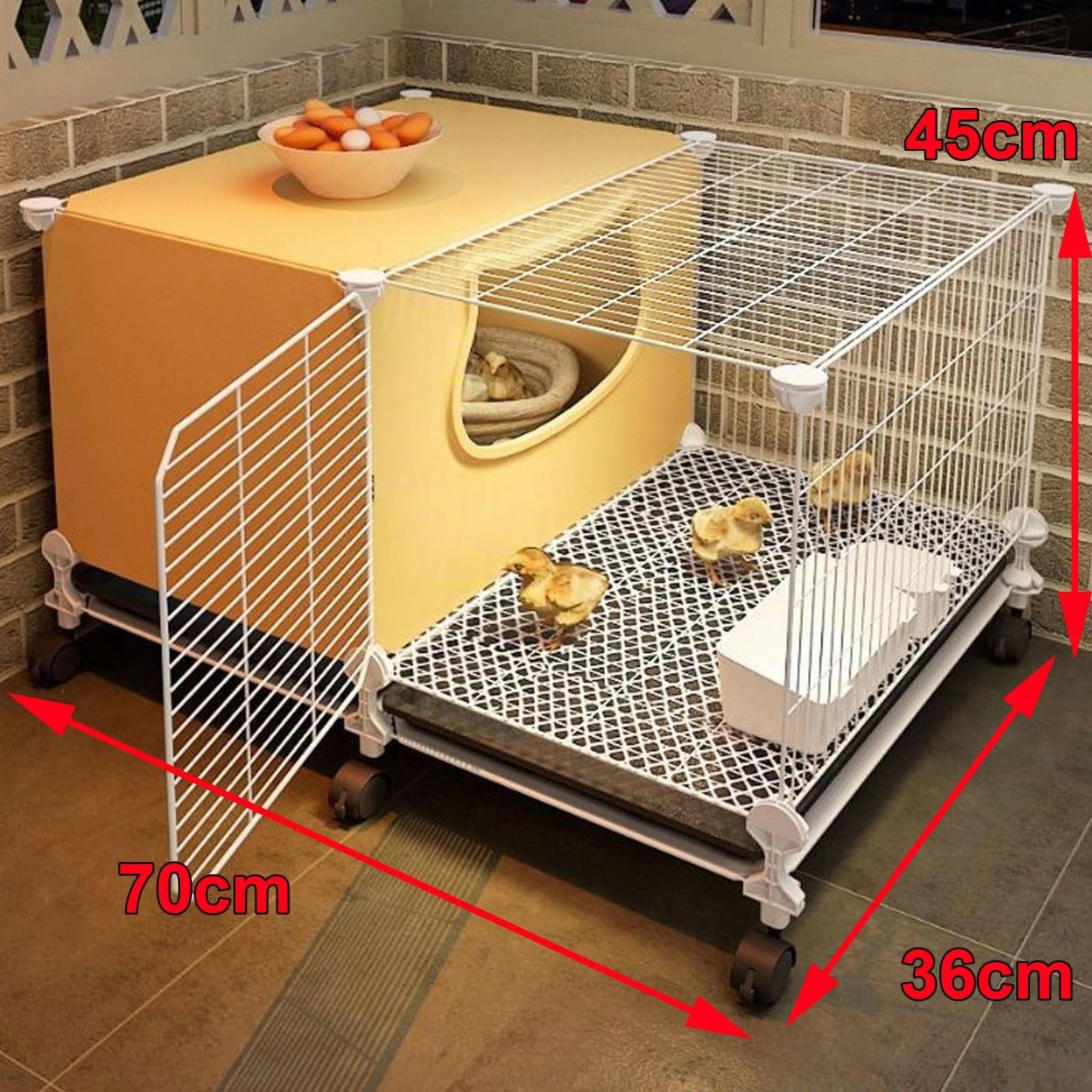 Gallineros Baratos Material De PP Y Hierro Jaula para Gallinas Exterior Totalmente Lavable Fondo con Bandeja Y Ruedas para Gallinas, Animales Pequeños(70 * 36 * 45CM)