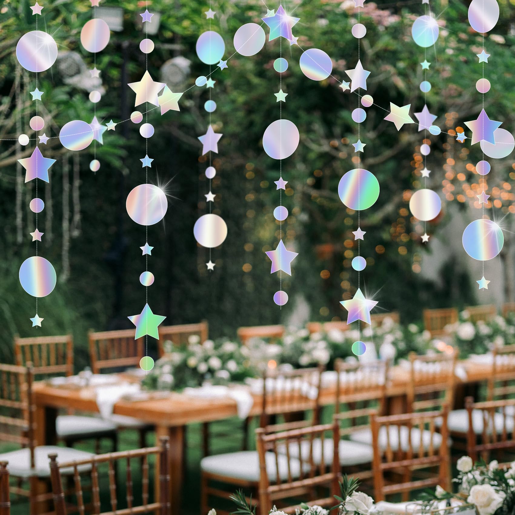 VLYX Ghirlanda Arcobaleno Iridescente per Festa di Compleanno Matrimonio Decorazioni - Stelle in Carta Glitter (52 Ft/4 Pack