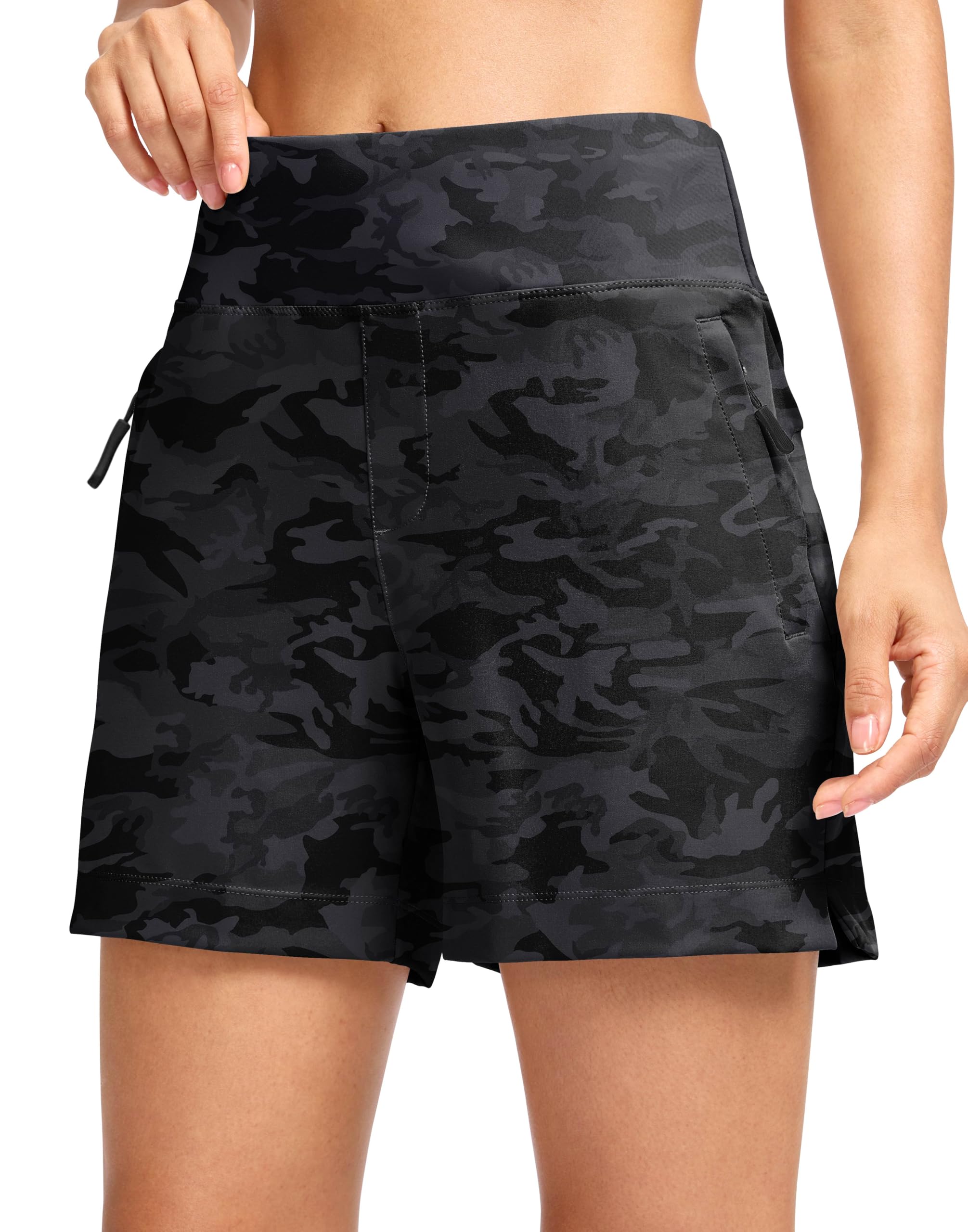 SANTINY Women's 5''/7'' Hiking Golf Shorts with 3 Zipper Pockets