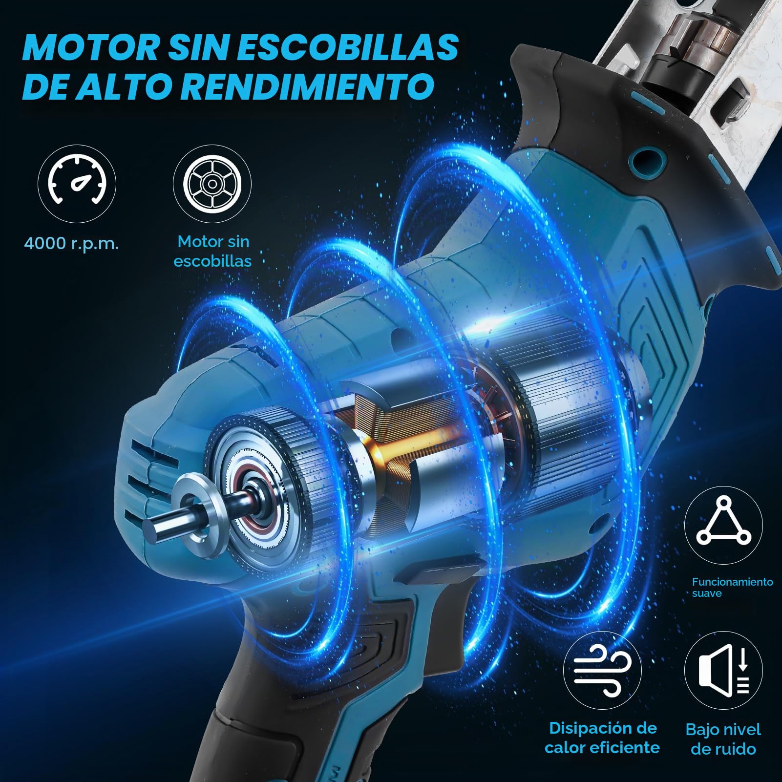 Sierra Sable 21V,Sierra Alternativa Inalámbrica con 2×2.0Ah Baterías y 8 Hojas de S𝐢erra,Velocidad Variable de 0-4000RPM,S𝐢erra Sable Inalámbrica con Luz LED,para Cortar Madera y Metal