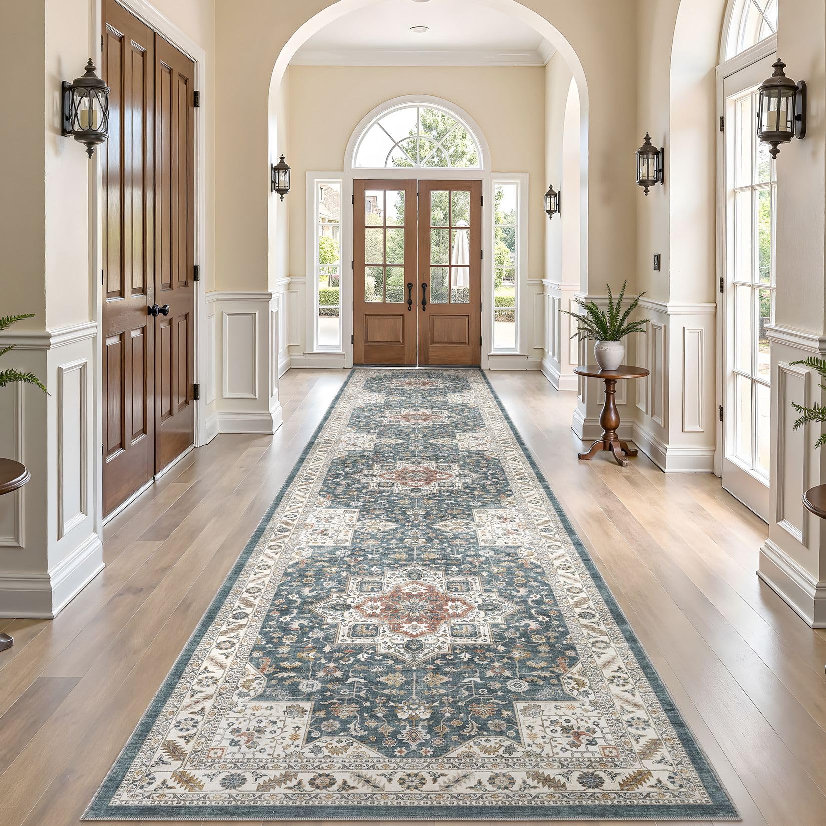 Vintage Hallway Runner Rug 3x14: Large Soft Washable Entryway for Kitchen Laundry Room Non-Slip Backing Runner for Entrance Living Room Bedroom