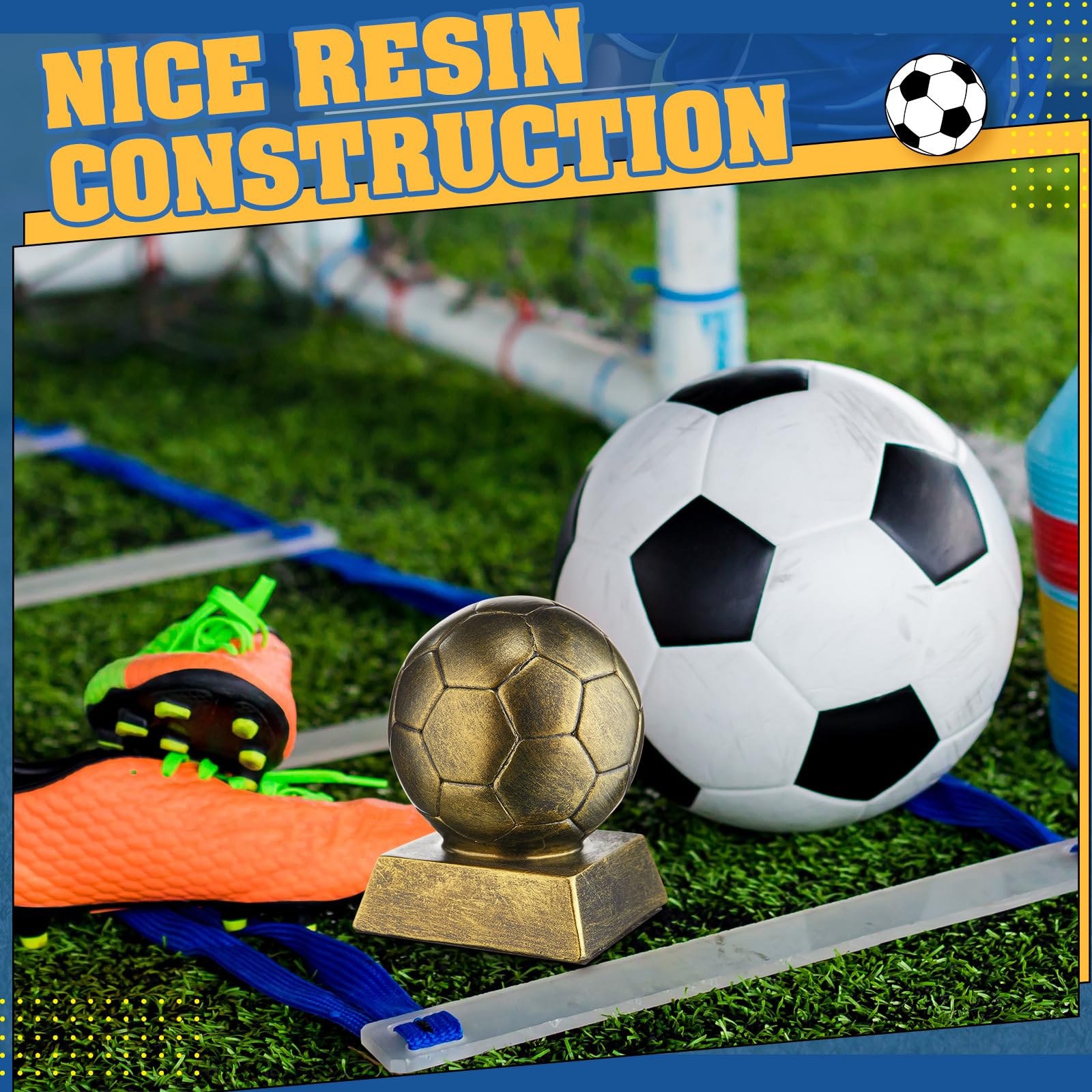Liliaafar Fußball-Trophäe, 10,2 cm, Antik-Bronze-Gold, Kunstharz-Fußball-Medaillen, Sammlerstück für sportliche Erfolge, Büro-Schreibtisch-Dekoration, Trophäenkoffer, Trapezsockel