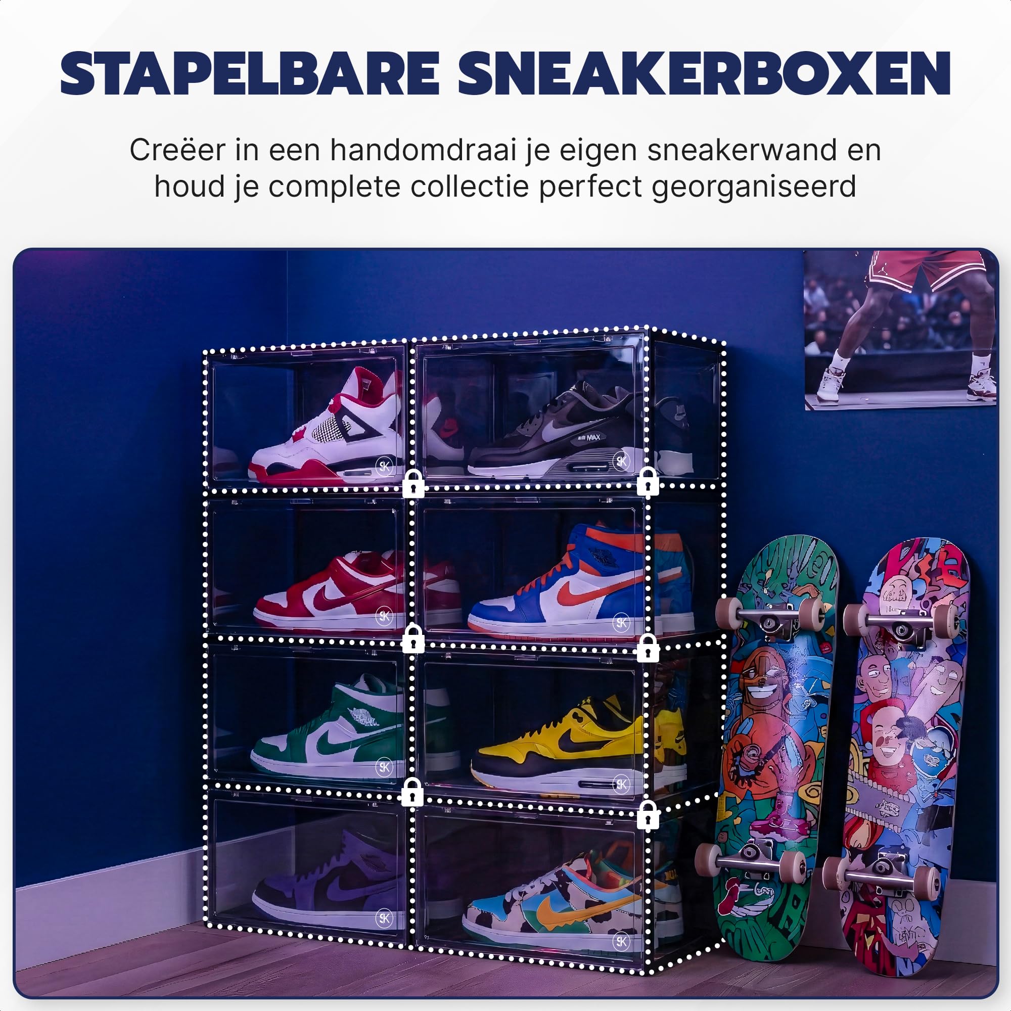 Schwarze Sneaker-Boxen - Transparente Schuhboxen - Acrylmaterial - Magnetverschluss - Bis Größe 48 - Stabil und stapelbar - 10 Stück