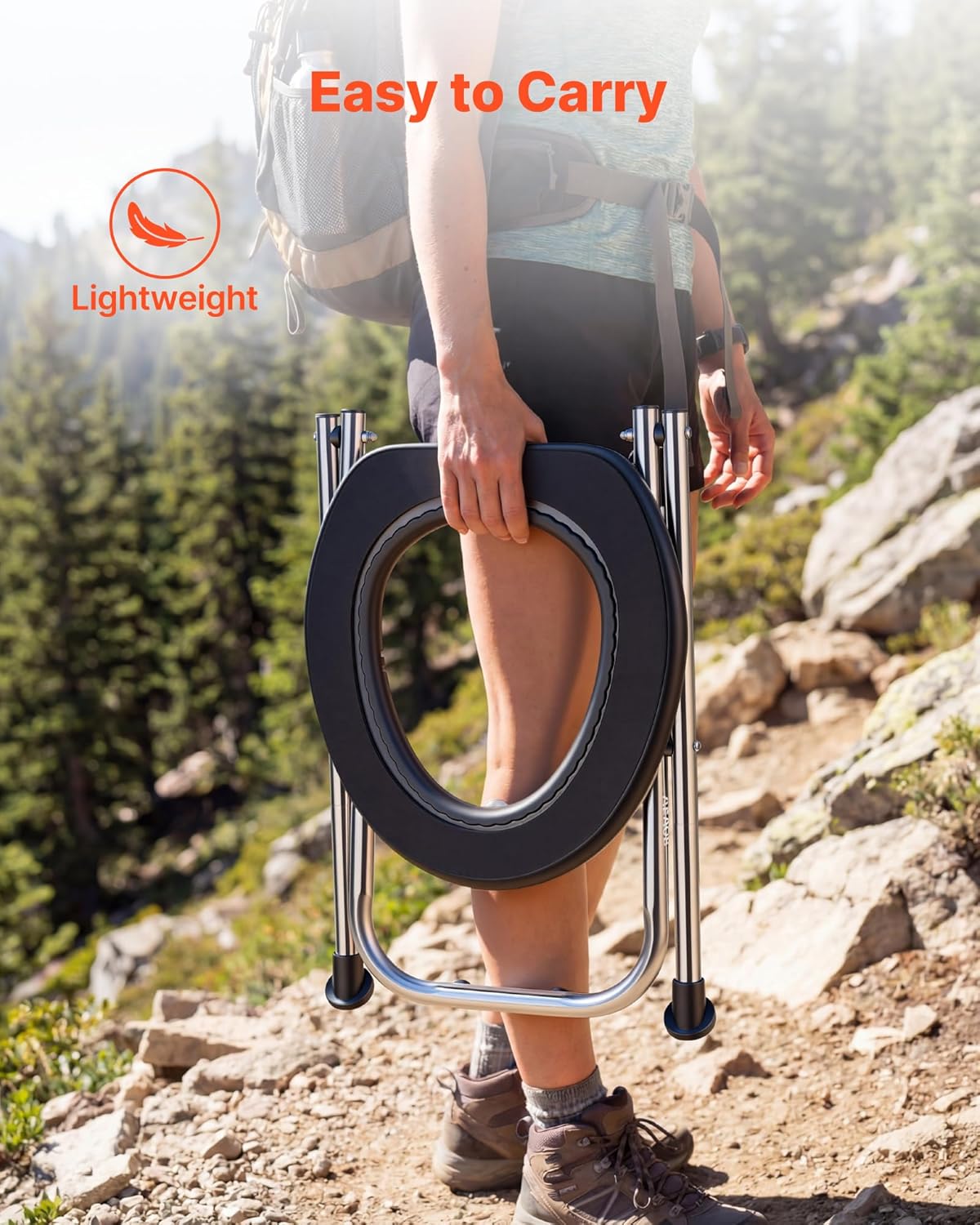 VEVOR Portable Toilet for Camping, 350 lbs Weight Capacity, Stainless Steel Foldable Camp Travel Toilet with Soft Seat for Adults, Suitable for Truckers, RV Travel, Camping, Road Trips, Outdoor Use