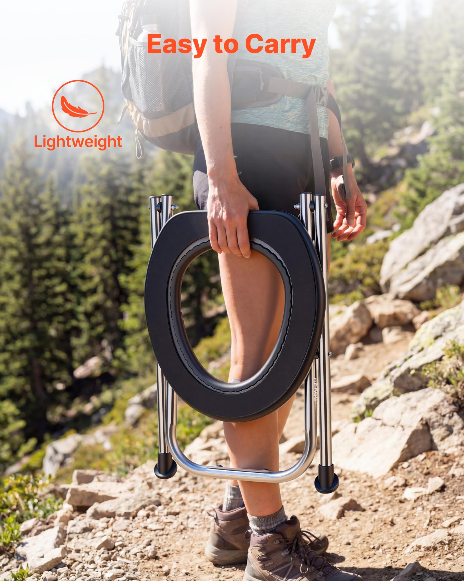 VEVOR Portable Toilet for Camping, 350 lbs Weight Capacity, Stainless Steel Foldable Camp Travel Toilet with Soft Seat for Adults, Suitable for Truckers, RV Travel, Camping, Road Trips, Outdoor Use - 5