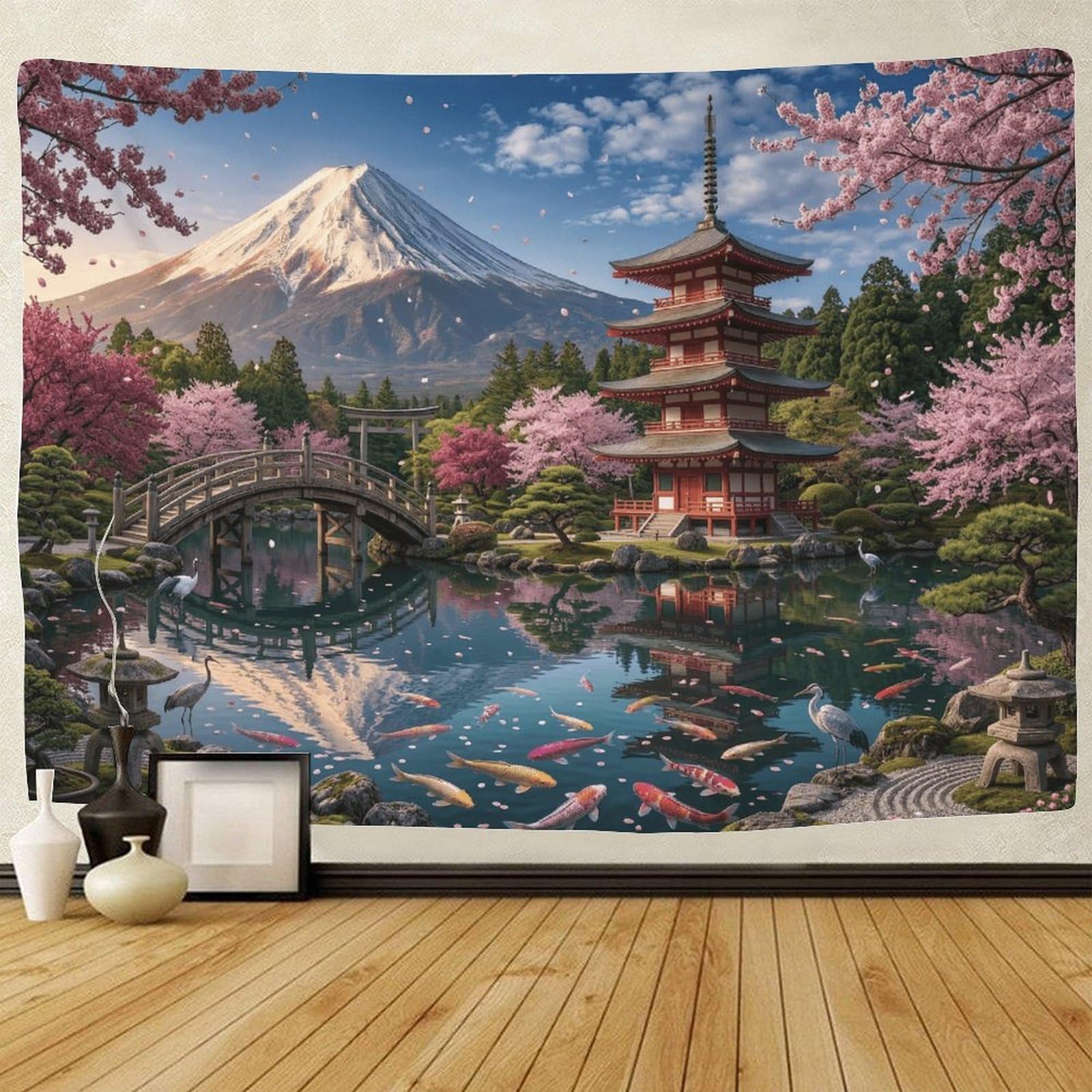 GPMNBCXZK Japanese Mount Fuji 3D Wall Hanging Art Chureito Pagoda Bedroom Living Room Tapestry Decor 180cmx230cm