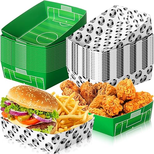 Teling Paquete de 36 suministros para fiestas temáticas de fútbol, platos de fútbol de 5 libras, bandejas de comida para nachos, barcos de papel