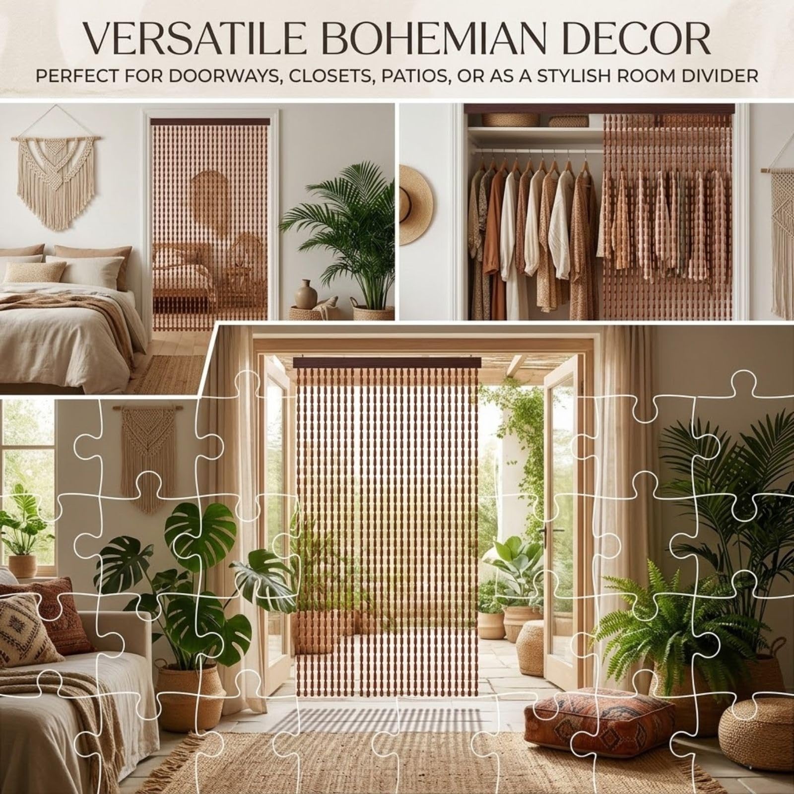 Legno Tendas Con Perline, Tendas A Fili Con Perline, Tendas Per Porta Con Perlines, Separazione Ambienti, Ventilazione, Decorazione E Divisorio Stanze Per Porta Finestra,Balcone, Interni