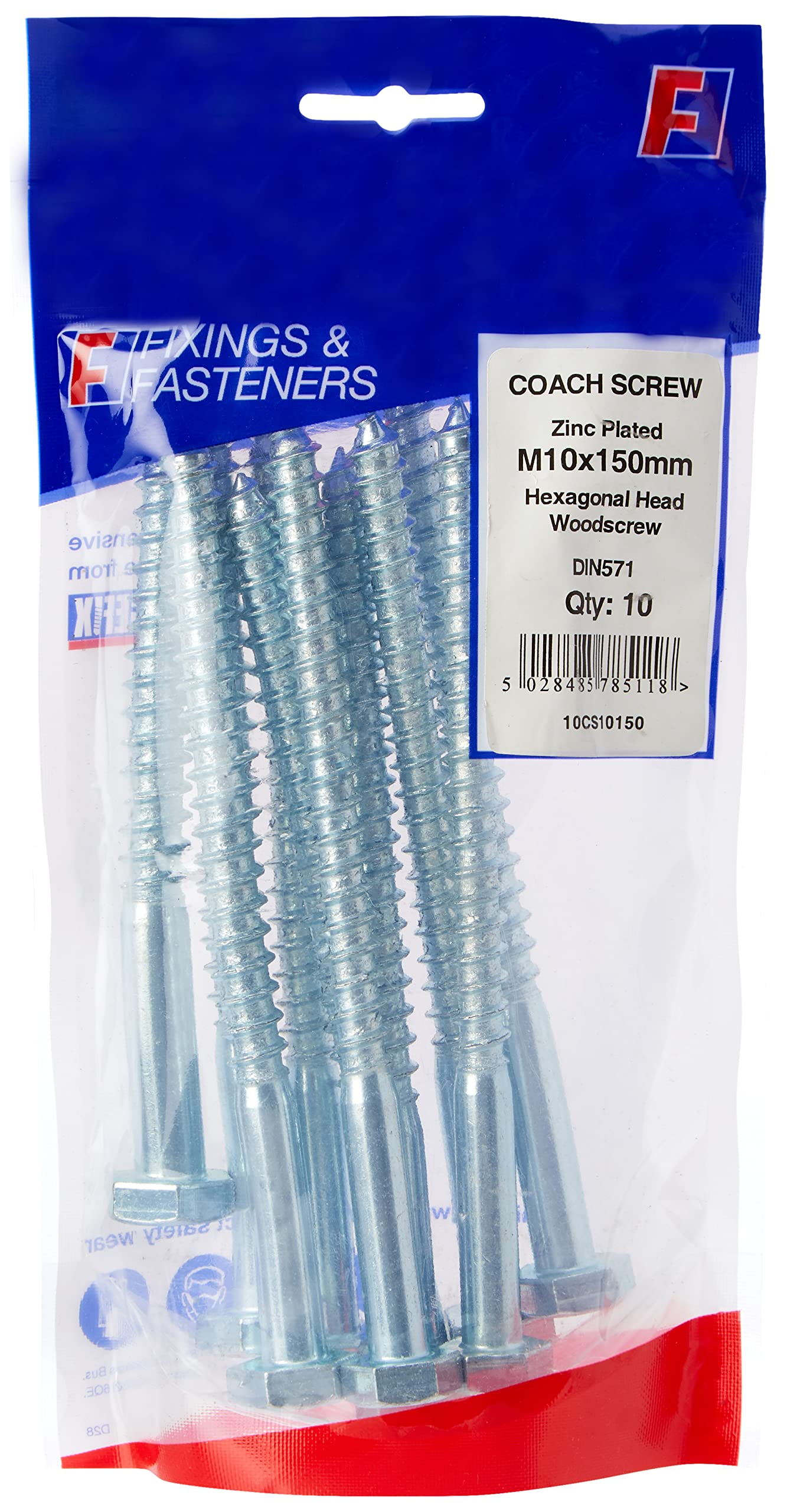 ForgeFix Coach Screws | M10 x 150mm | Zinc Plated | Bag 10 โ image 1