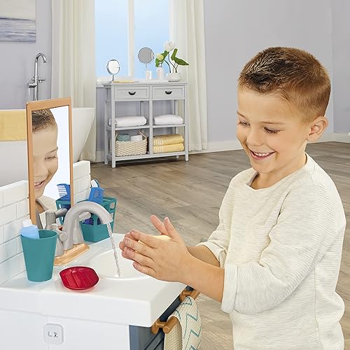 Miniatura 3 de Little Tikes Primer lavabo de baño con grifo de trabajo real para niños, 12 accesorios de baño, juguete único interactivo multicolor, a partir de 2