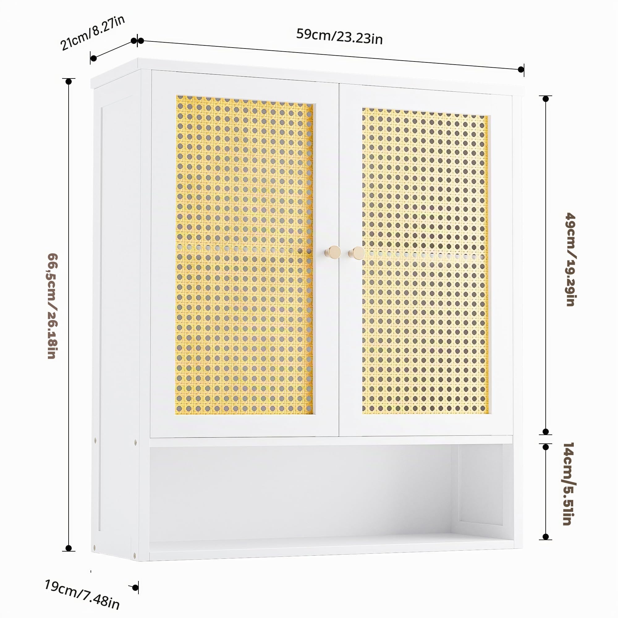 Mueble de Pared para baño, Organizador de Almacenamiento de bambú sobre el Inodoro con 2 Puertas de ratán y Estante Ajustable, botiquín de Ahorro de Espacio para lavandería, Cocina (Blanco)