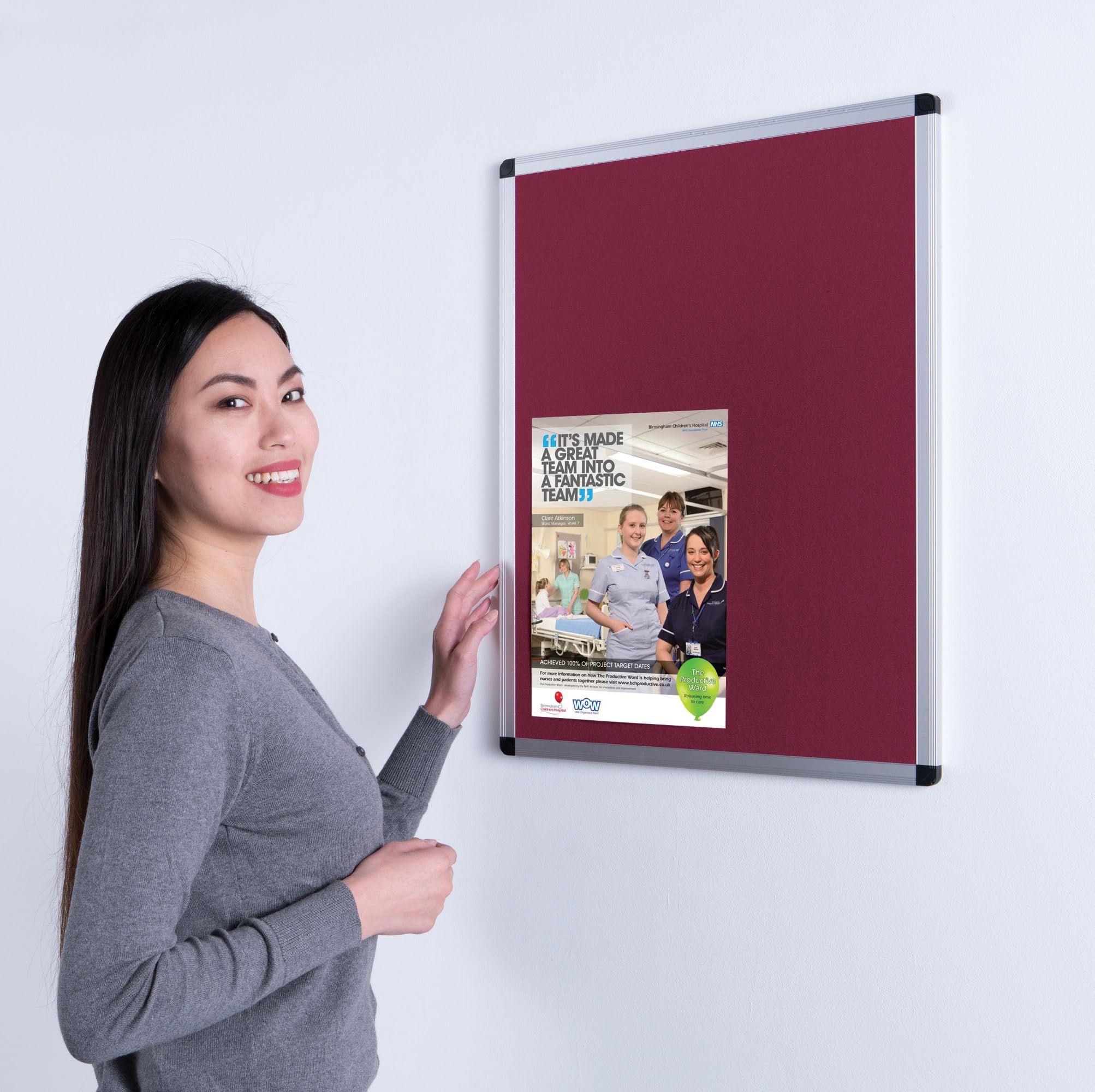 Wonderwall Premium Felt Noticeboard - Aluminium Frame - 60 x 45cm with Fixings, 6 Colours to Choose from Including (Burgundy) - Ideal Pinnable Memo Board for Office, Home, School