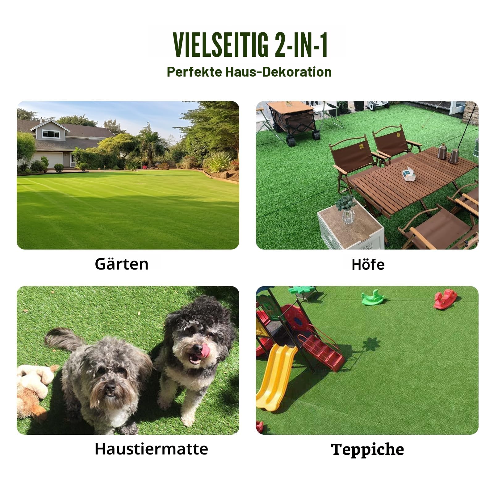 VEVOR Rasenteppich 1530 x 920 mm Kunstrasenteppich PP + PE Kunstrasen 35 mm Florhöhe UV-beständig Grasteppich mit hoher Dichte Ideal für Terrasse Balkon Picknicks