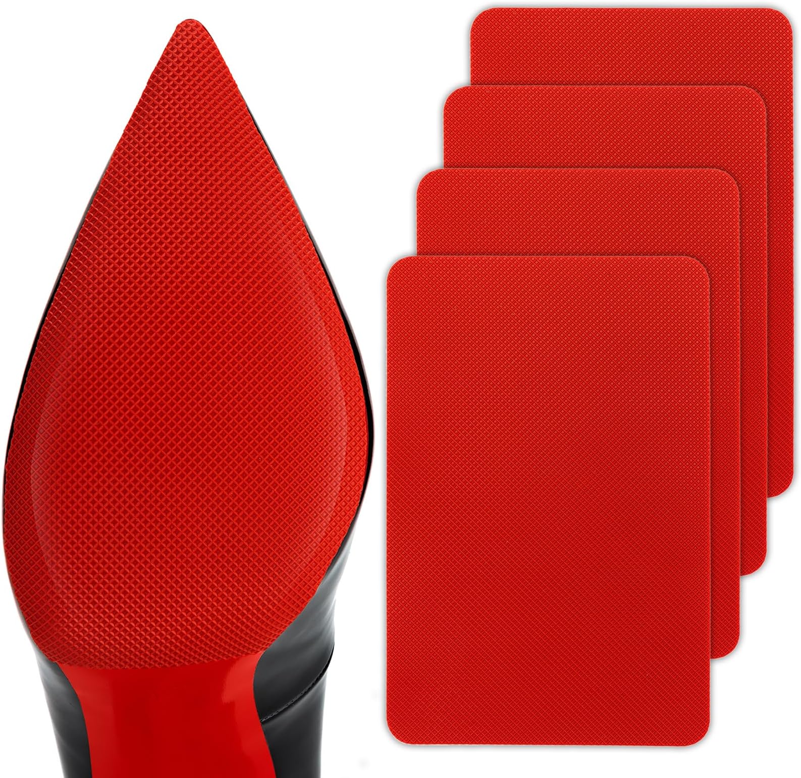 GADEBAO Red Sole Protectors, 4 Pcs Self-Adhesive Shoe Bottom Protector for Christian Louboutin High Heels, Silicone Anti Slip Shoe Grips Compatible with Louboutin Shoes (M, 6" by 4", Red)