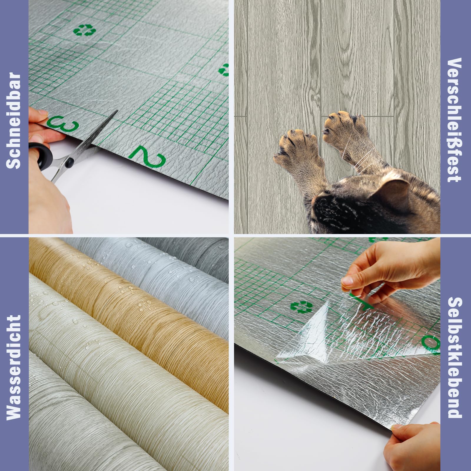 Oxdigi PVC Bodenbelag Selbstklebende 3m², Holzoptik Vinylboden Bodenfliesen, Verdickende Bodenaufkleber für Eingangstür, Wohnzimmer, Küche, DIY Zuschneidbar Vinyl-Fußböden 60x500 cm