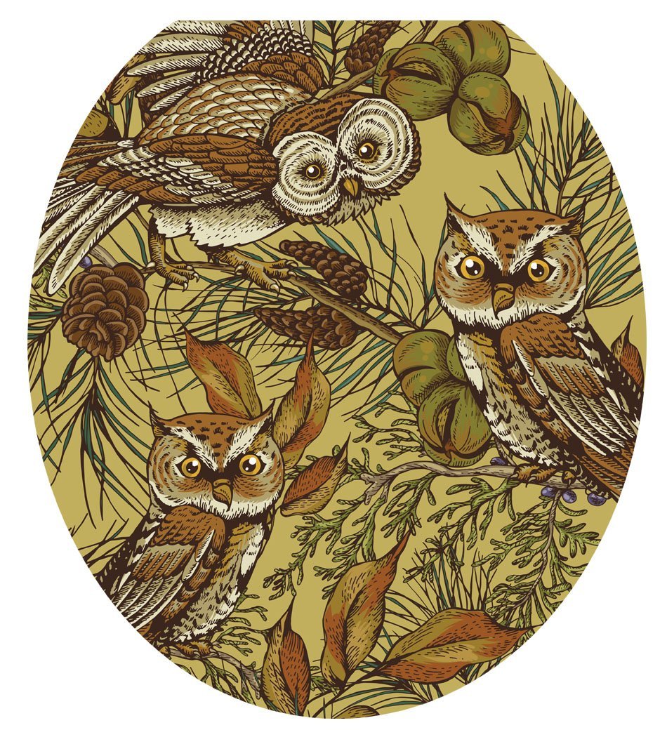 Toilet Tattoos Owls in Pine Toilet Seat Decal, Round / Standard