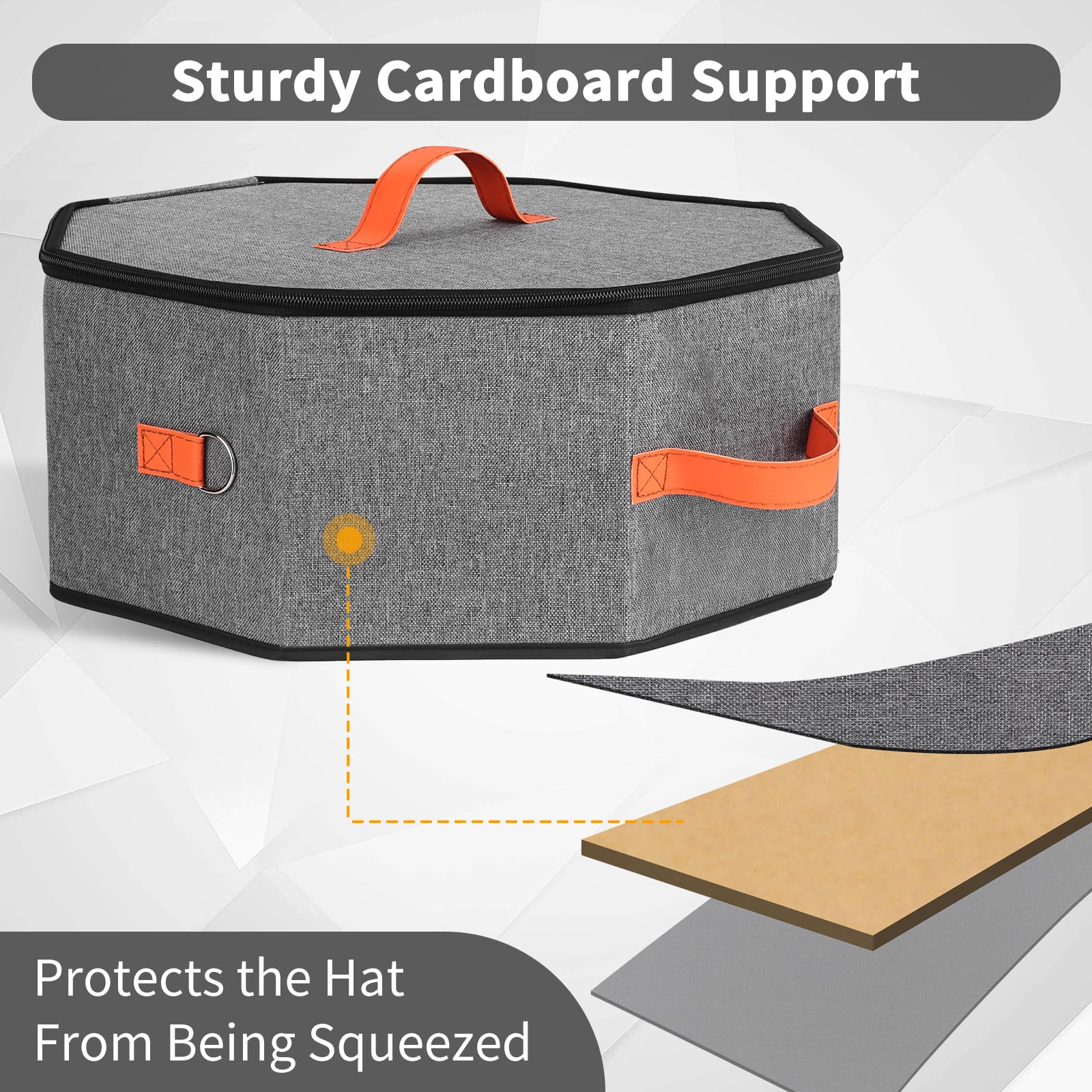 kushon Hat Storage Box for Women & Men, Hardboard Support Hat Boxes with 1 Door Hook Hat Organizer, Cowboy Hat Box for Travel, Hat Bag Hat Case (Grey)