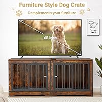 Vista 5 de Rovibek Mueble Jaula Doble para Perros de 75'' para 2 Perros Grandes, Mesa Auxiliar Estilo Mueble Resistente para Perrera de Perros, Jaulas