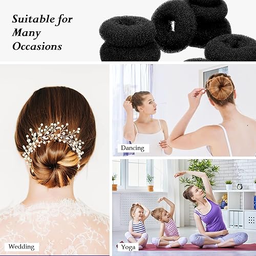 Miniatura 2 de Juego de 6 piezas para hacer moños de pelo, dona estilo anillo (1 L, 2 M y 3 S), moldeador de moño, accesorios para el cabello con 20 horquillas