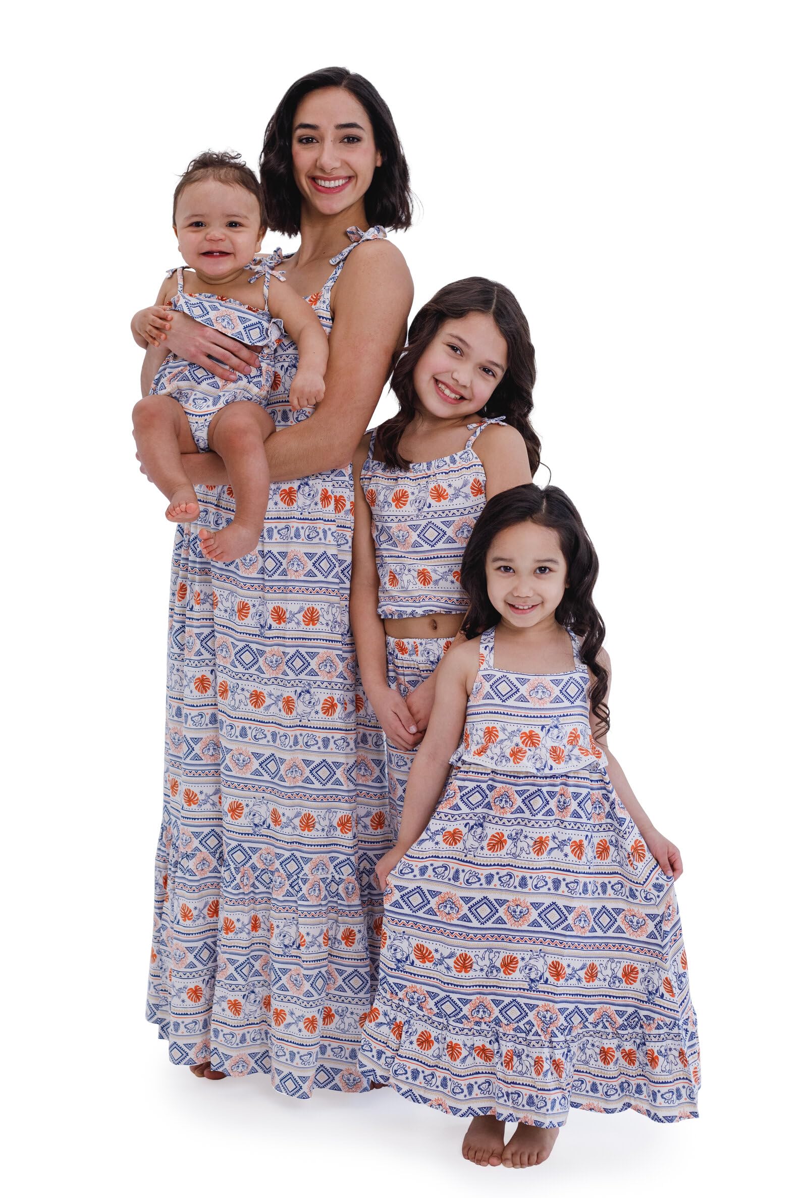 Disney Tutina coordinata con stampa geografica Re Leone Mommy & Me, maxi vestito e pantaloni, per neonati e adulti
