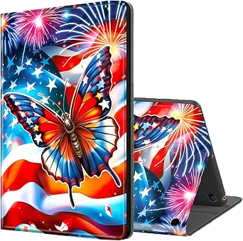 for Kindle Fire 7 Tablet Case 2019/2017 Release 9th/7th Gen, Auto Sleep/Wake, American Flag Butterfly Multiple Angles Viewing Folio Stand Exquisite Leather Case for Kindle Fire 7