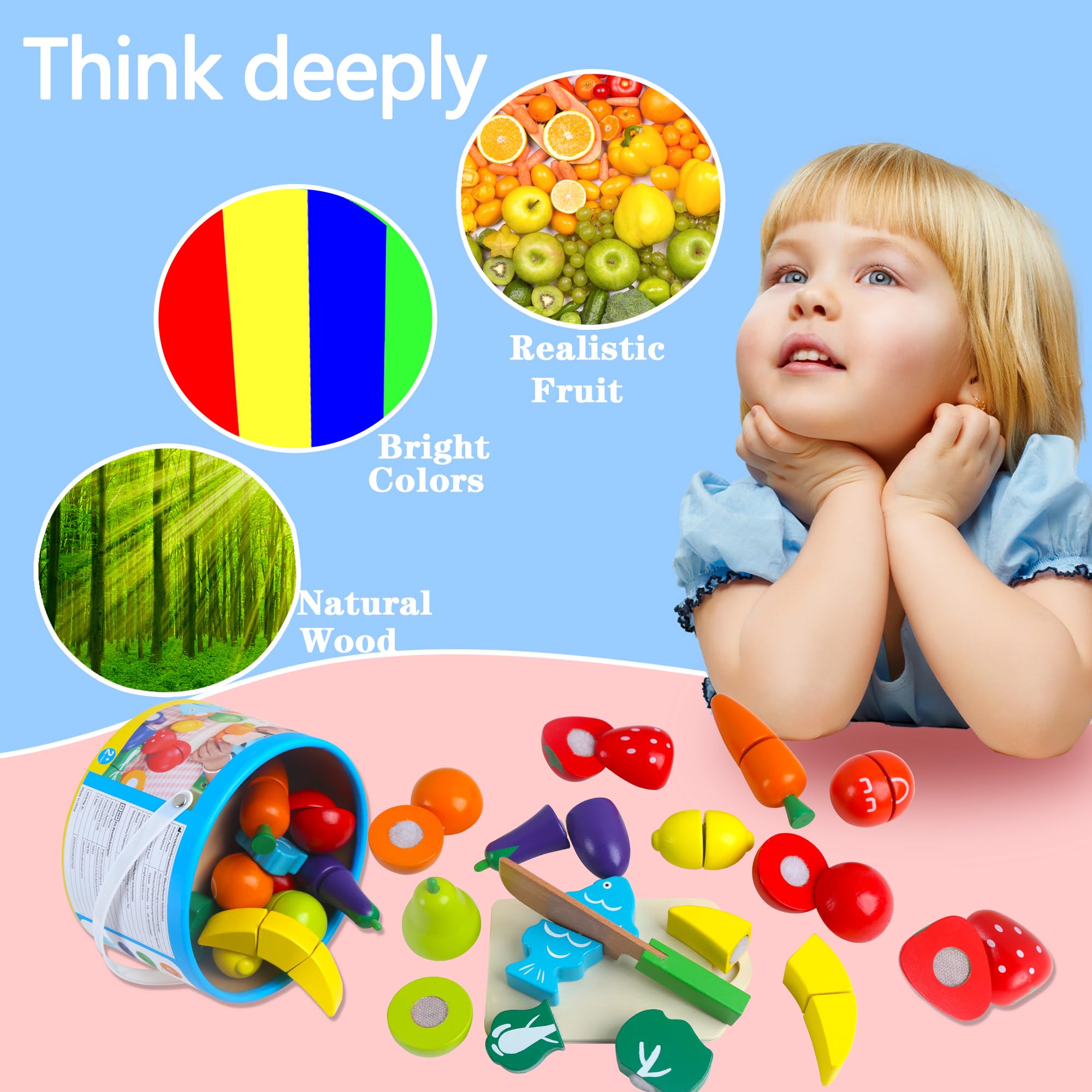 Jouet Bois Montessori Fruits Légumes à Découper - Jeu Éducatif 2-4 Ans - Cadeau Enfant Anniversaire Noël